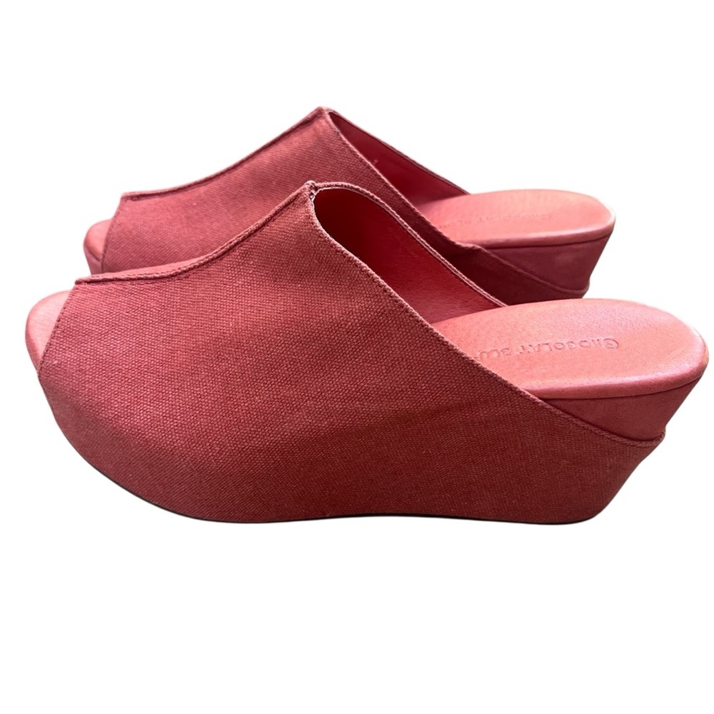 Chocolat Blu Red Canvas Platform Wedge Mules Size 7